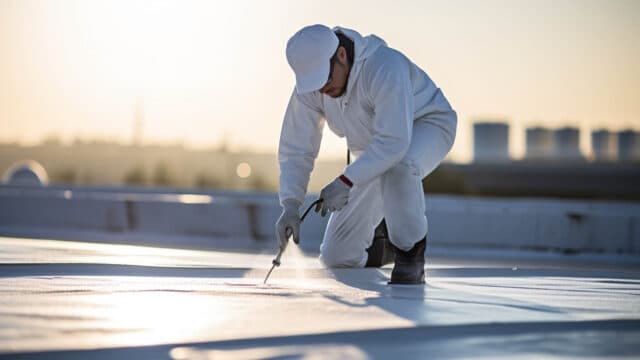 Commercial flat roof membrane installation used to compare low-slope system cost