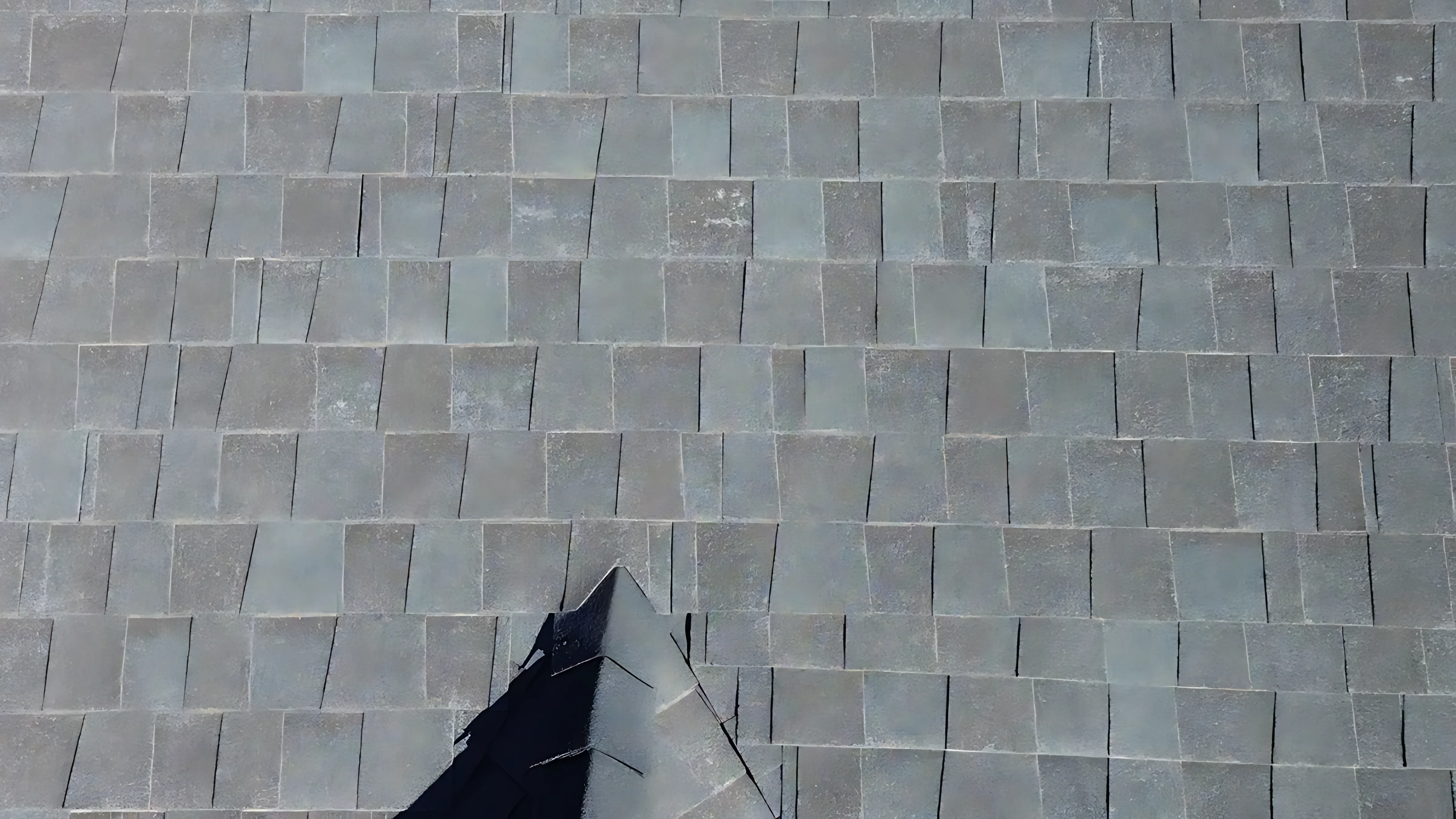 Problem roof area where moisture retention and visible wear indicate more than a cosmetic issue
