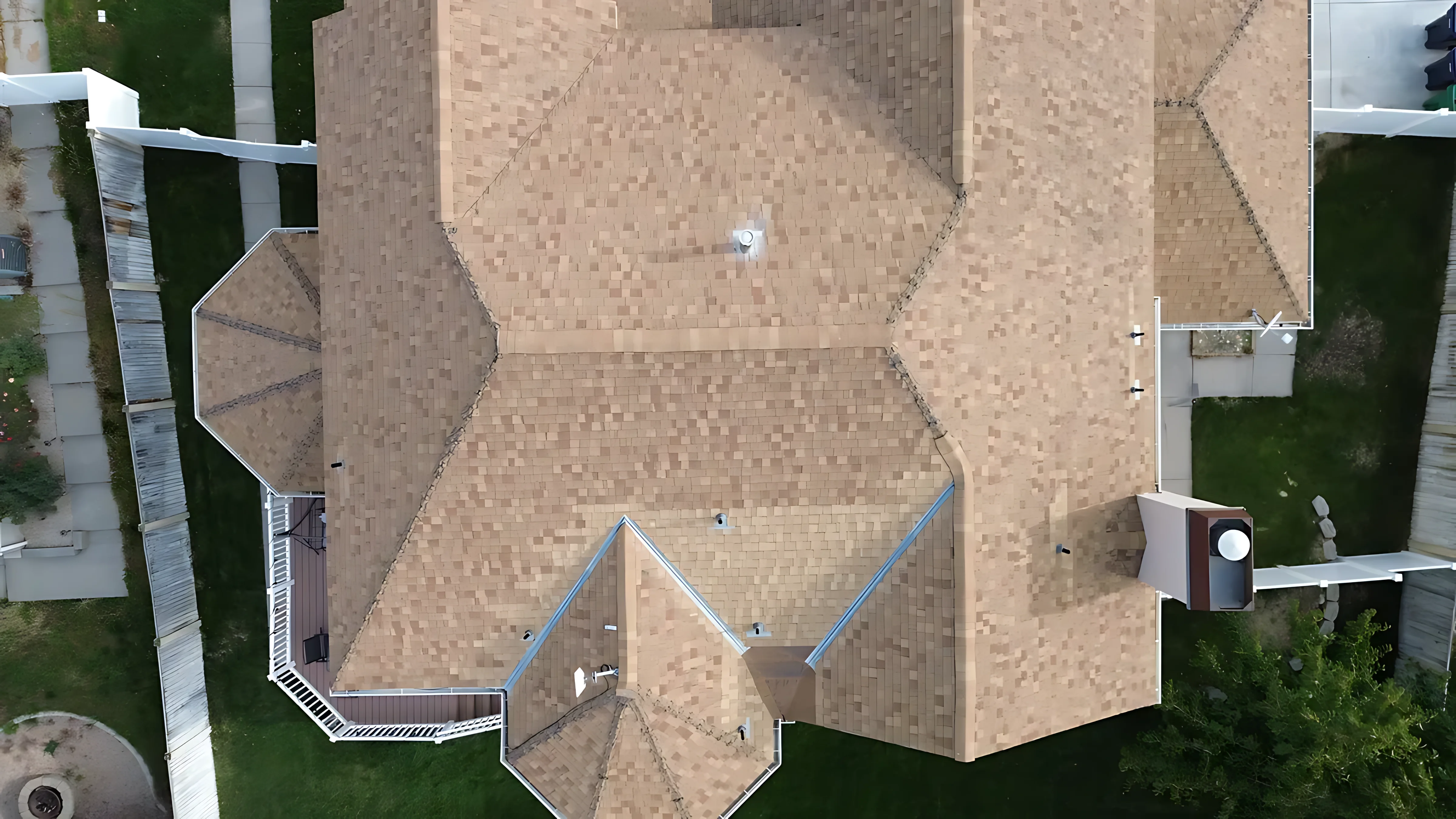 Cinematic drone photography of a completed Sky Ridge roofing project