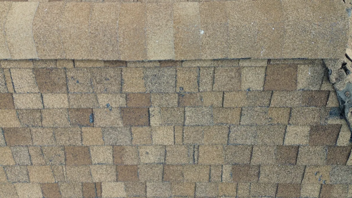 Aerial view of complex roof geometry